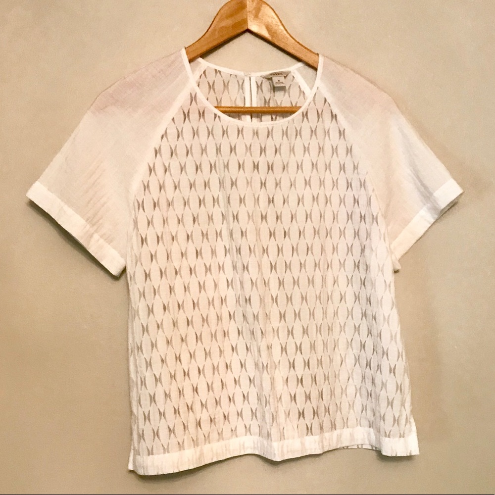 Fossil Ladies White SS Blouse. Size Medium.